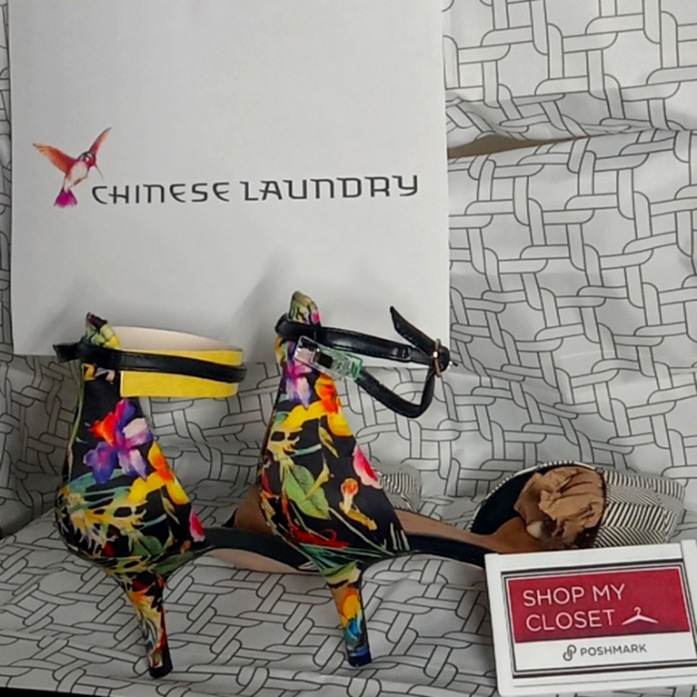 Chinese Laundry Floral Multicolor Ankle Strap Heels